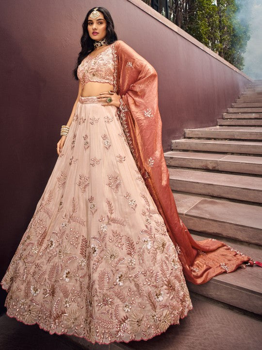 Embroidered Sequinned Semi-Stitched Lehenga & Unstitched Blouse With Dupatta