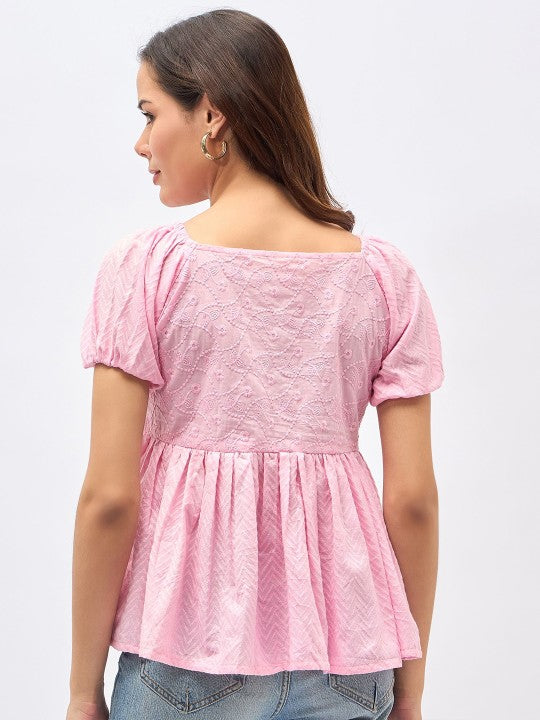 Women Cotton Embroidered Peplum Crop Top