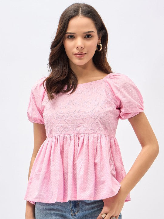 Women Cotton Embroidered Peplum Crop Top