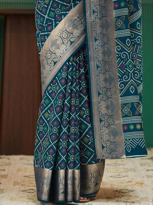 Bandhani Zari Silk Blend Bandhani Saree