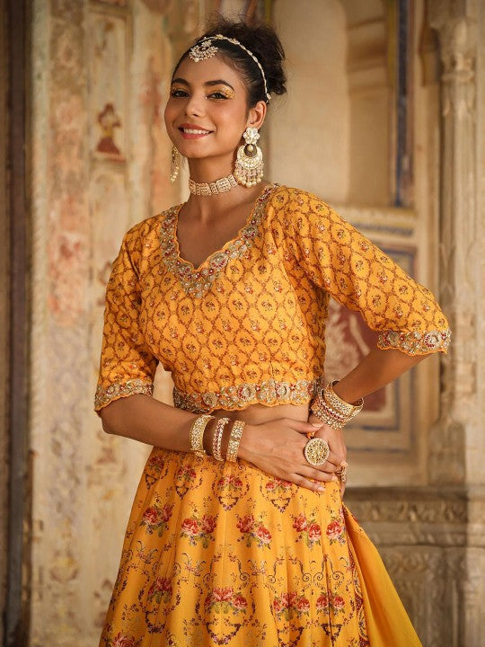 Floral Printed Embroidered Ready to Wear Lehenga & Blouse With Dupatta