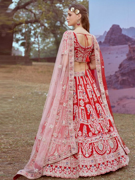 Floral Embroidered Beads and Stones Silk Semi-Stitched Lehenga Choli