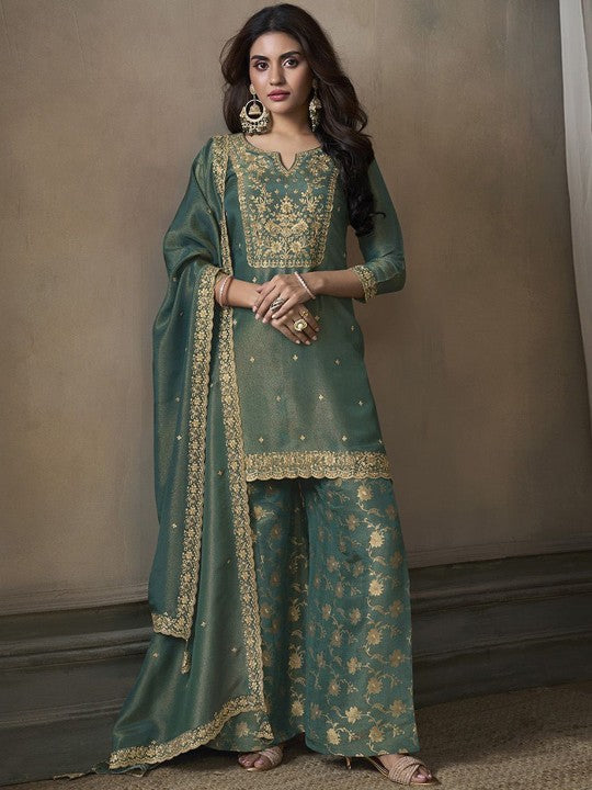 Women Floral Embroidered Regular Kurti with Sharara & Dupatta