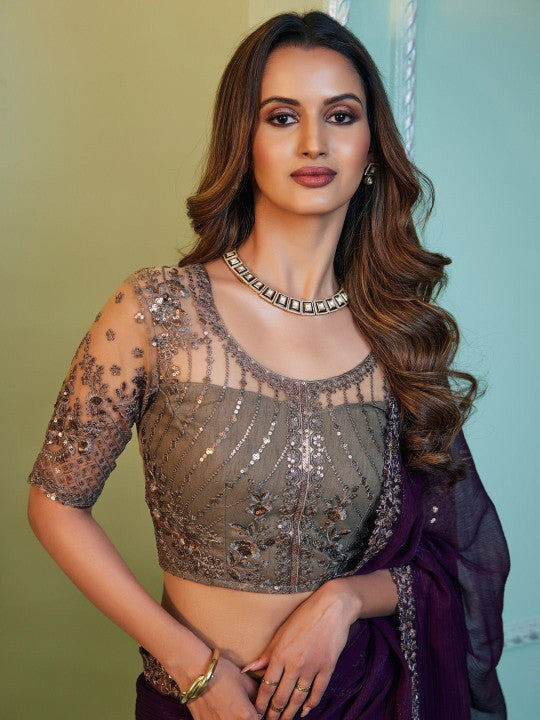 Embroidered Poly Chiffon Saree