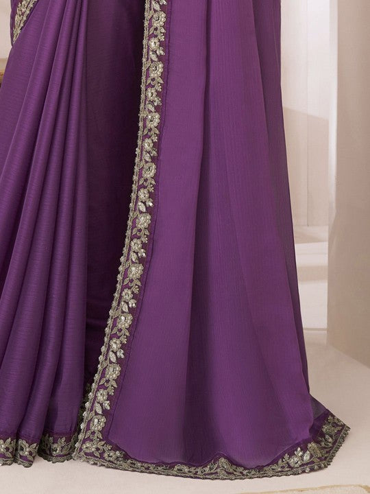 Striped Sequinned Pure Georgette Saree