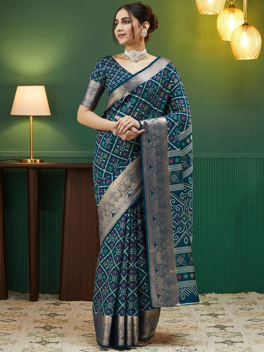 Bandhani Zari Silk Blend Bandhani Saree