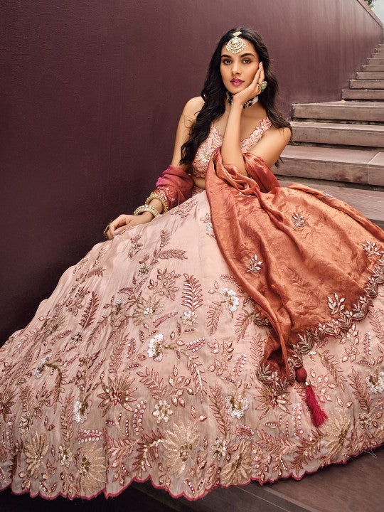 Embroidered Sequinned Semi-Stitched Lehenga & Unstitched Blouse With Dupatta