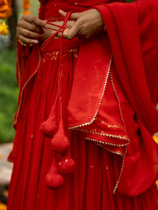 Printed Gotta Patti Pure Cotton Semi-Stitched Lehenga & Unstitched Choli With Dupatta