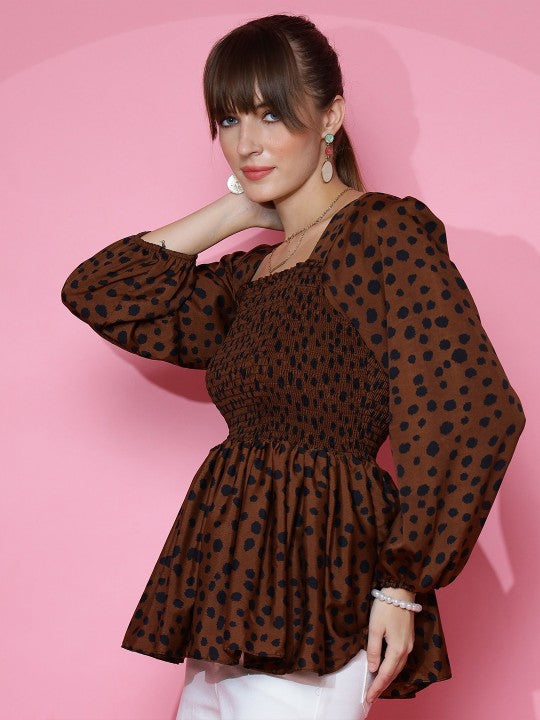 Polka Dot Print Crepe Top