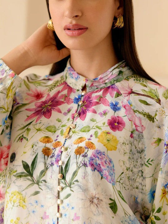 Floral Print Shirt Style Top