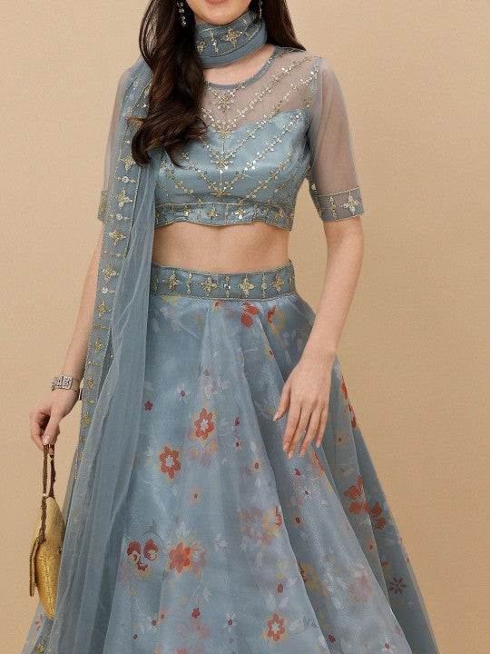 Embroidered Semi-Stitched Lehenga & Unstitched Blouse With Dupatta