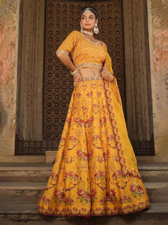 Floral Printed Embroidered Ready to Wear Lehenga & Blouse With Dupatta