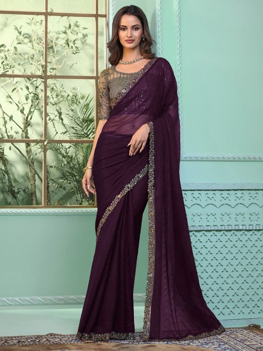 Embroidered Poly Chiffon Saree