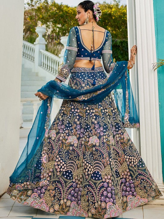 Embroidered Sequinned Semi-Stitched Lehenga & Unstitched Blouse With Dupatta