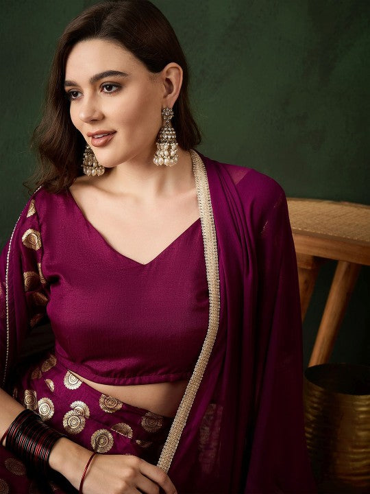Foil Printed V-Neck Choli & Lehenga With Dupatta