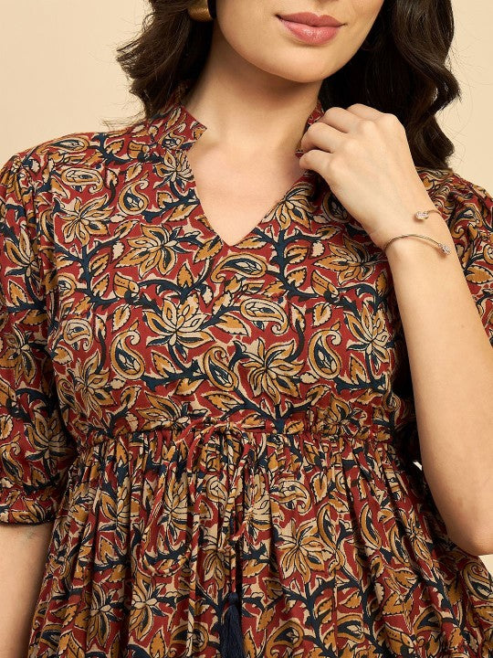 Women Ethnic Printed Mandarin Collar Cotton Top
