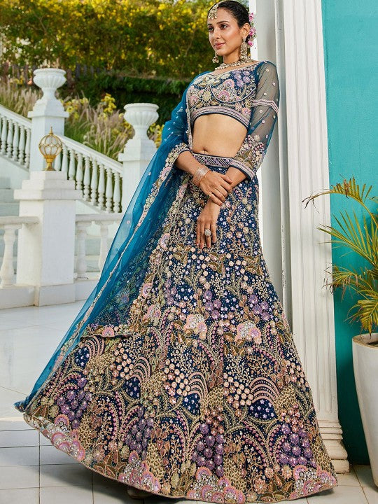 Embroidered Sequinned Semi-Stitched Lehenga & Unstitched Blouse With Dupatta