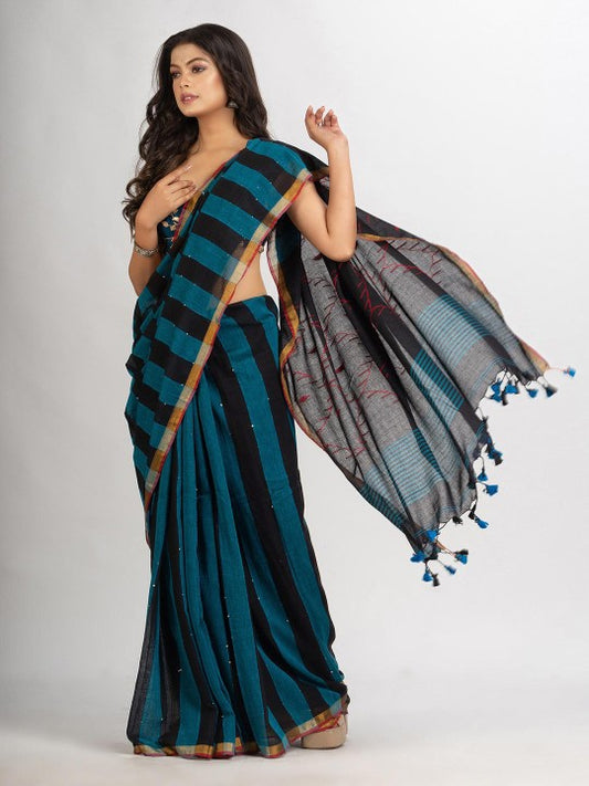 Striped Pure Cotton Jamdani Saree