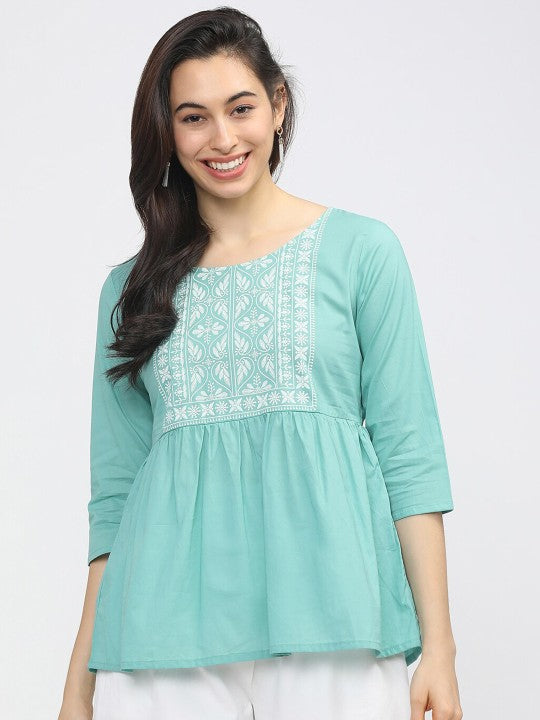 Blue Geometric A-Line Top