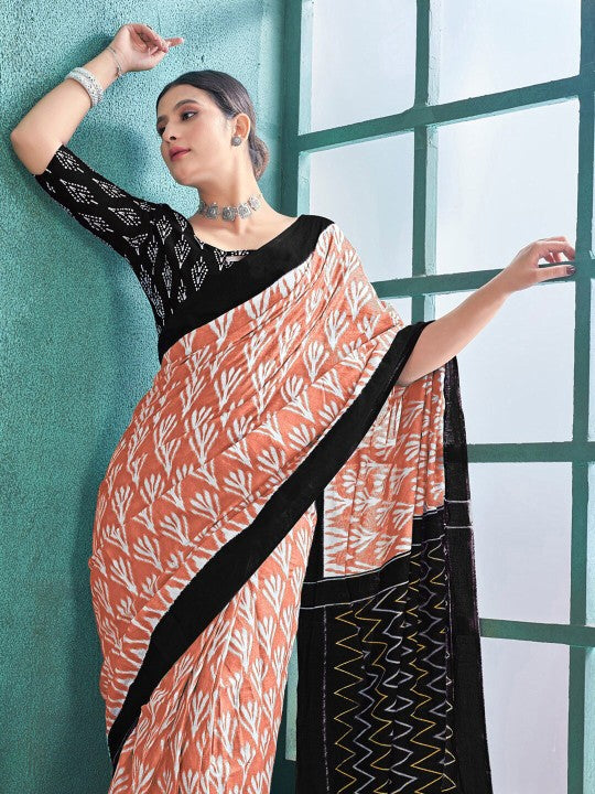 Ethnic Motifs Printed Poly Cotton Ikat Saree