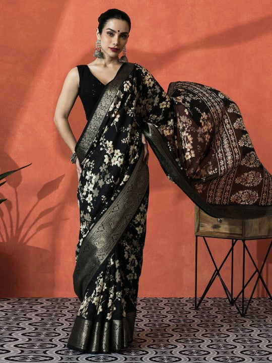 Floral Printed Saree With BlousePiece