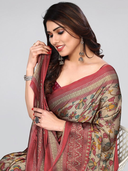 Floral Poly Chiffon Saree With Blouse Piece