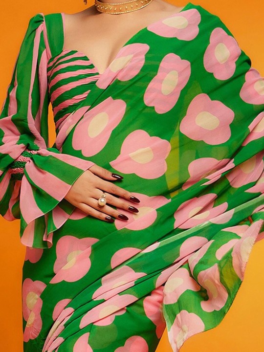 Floral Printed Satin Saree