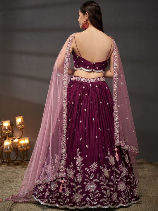 Embroidered Sequinned Semi-Stitched Lehenga & Unstitched Blouse With Dupatta