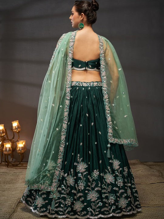 Embroidered Sequinned Semi-Stitched Lehenga & Unstitched Blouse With Dupatta