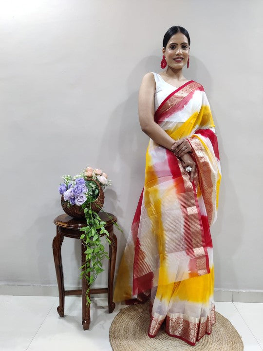 Tie and Dye Zari Organza Holi Saree