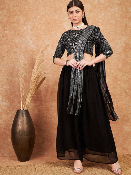 Sequence Embroidered Flared Lehenga Choli with Dupatta
