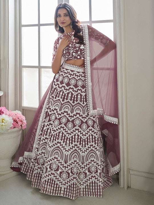 Embroidered Semi-Stitched Lehenga & Unstitched Blouse With Dupatta
