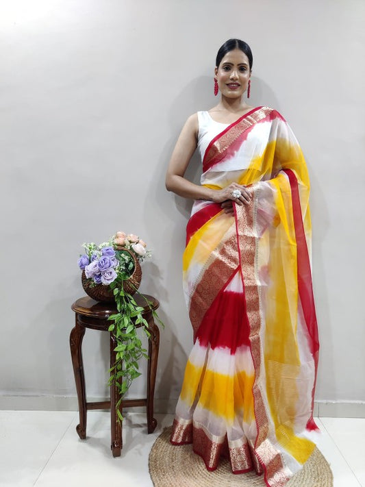 Tie and Dye Zari Organza Holi Saree