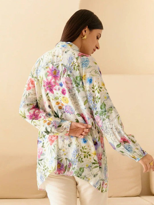 Floral Print Shirt Style Top