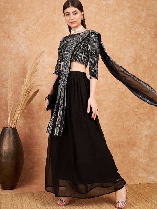 Sequence Embroidered Flared Lehenga Choli with Dupatta