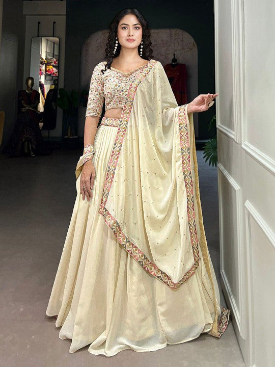 Embroidered Sequinned Semi-Stitched Lehenga & Unstitched Blouse With Dupatta