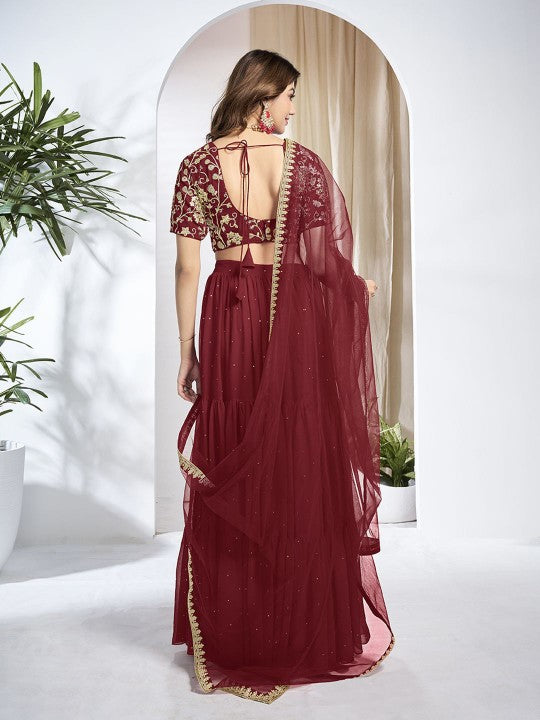 Embroidered Sequinned Semi-Stitched Lehenga & Unstitched Blouse With Dupatta
