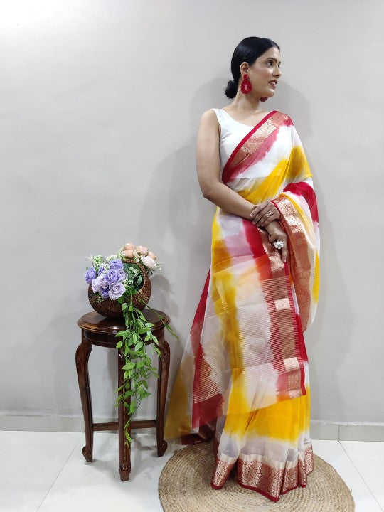 Tie and Dye Zari Organza Holi Saree