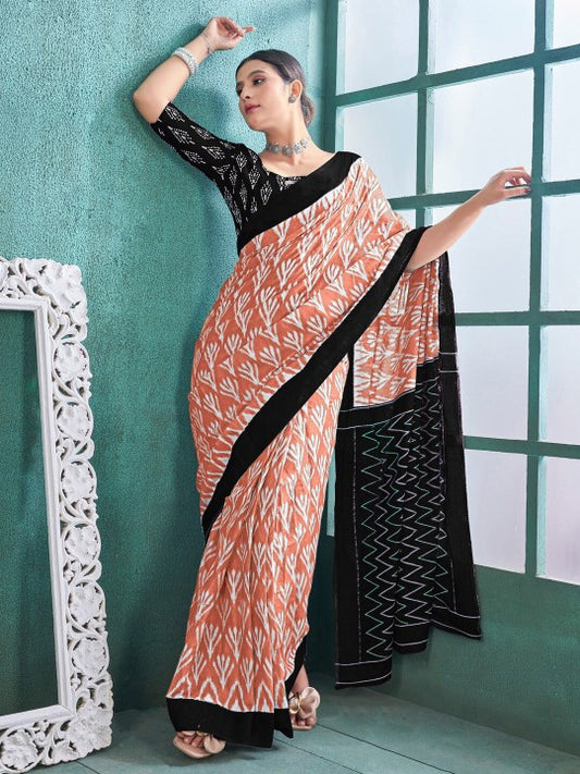 Ethnic Motifs Printed Poly Cotton Ikat Saree