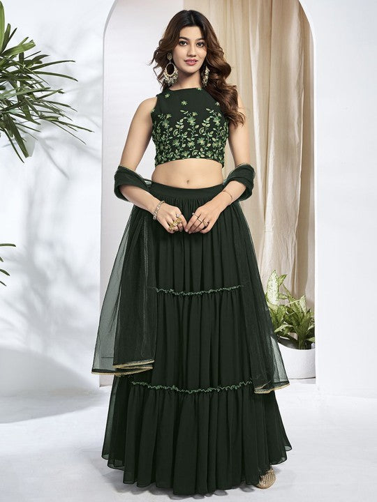 Floral Embroidered Semi-Stitched Lehenga With Unstitched Choli & Dupatta