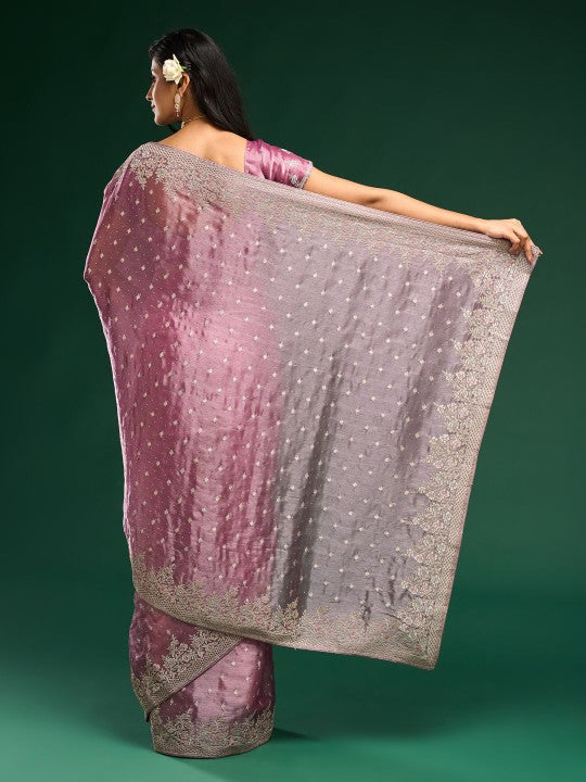 Floral Embroidered Silk Blend Saree