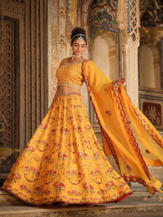Floral Printed Embroidered Ready to Wear Lehenga & Blouse With Dupatta