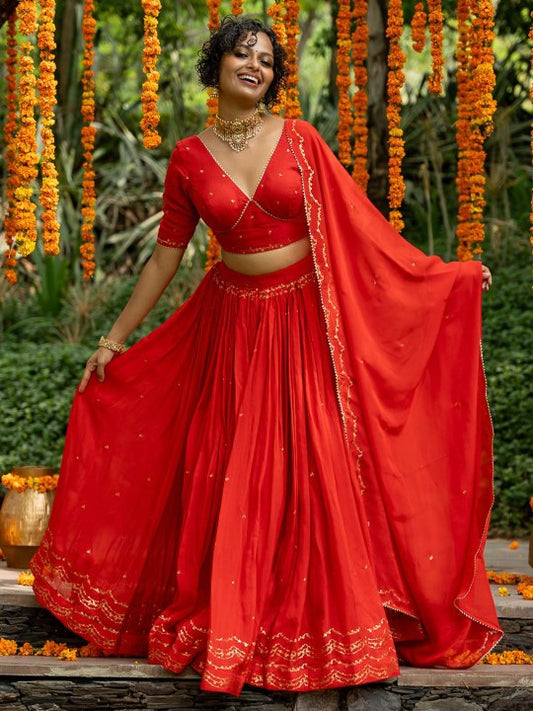 Printed Gotta Patti Pure Cotton Semi-Stitched Lehenga & Unstitched Choli With Dupatta