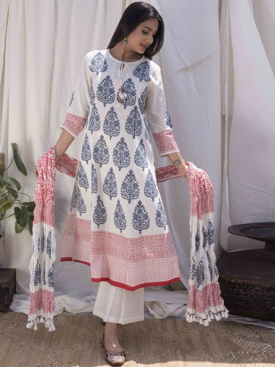 Women Ethnic Motifs Printed Regular Pure Cotton Kurta with Pyjamas & With Dupatta