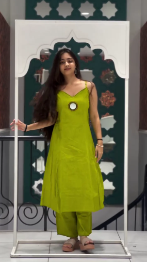 Stylish Lime Green Sleeveless Kurta Set with Pants