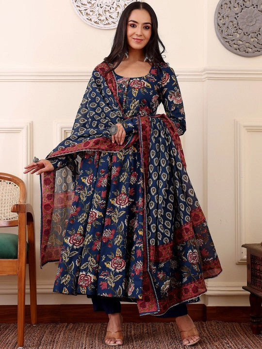 Women Floral Printed Regular Kurta with Trousers & With Dupatta