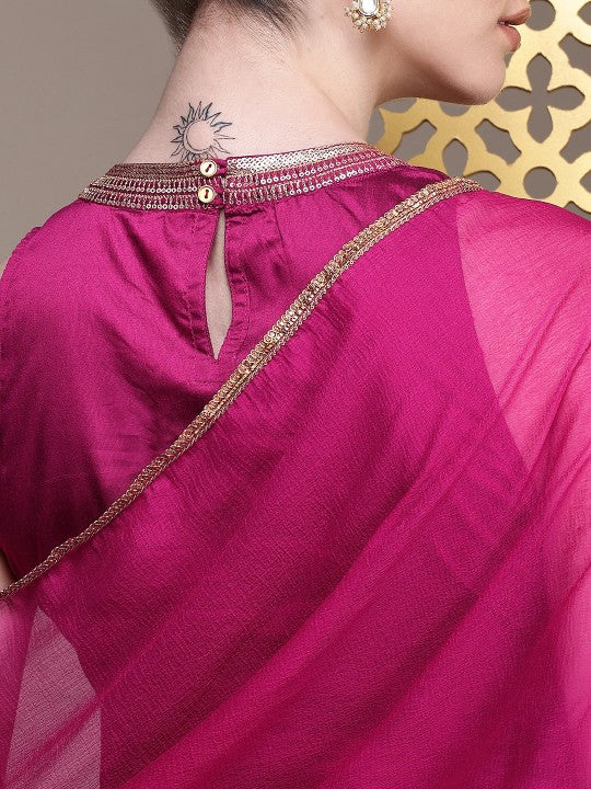 Jashn Ethnic Motifs Embroidered Zari Work Kurta With Palazzos & Dupatta