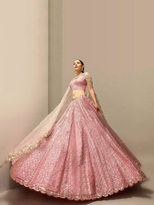 Embroidered Sequinned Semi-Stitched Lehenga & Unstitched Blouse With Dupatta