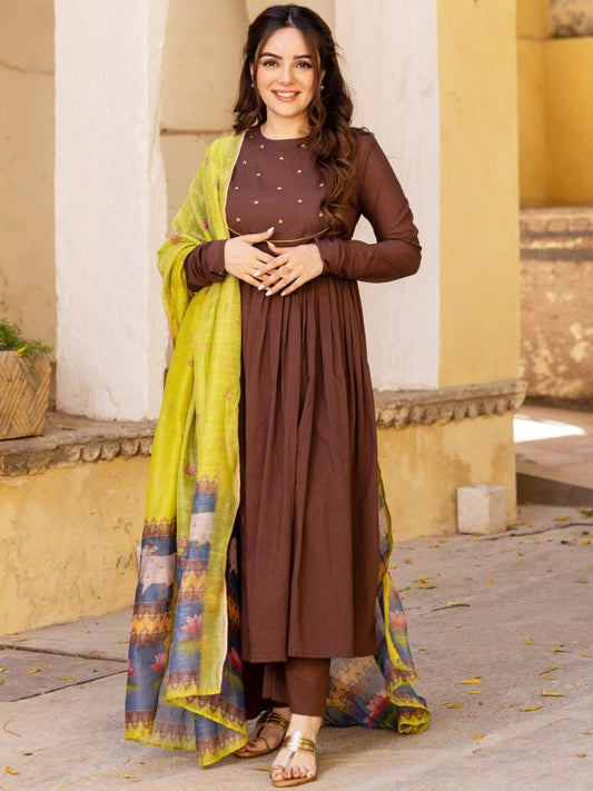 Yoke Design Regular Kurta with Trousers & With Dupatta