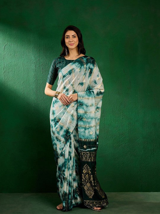 Green Ethnic Motifs Woven Design Dyed Banarasi Sarees
